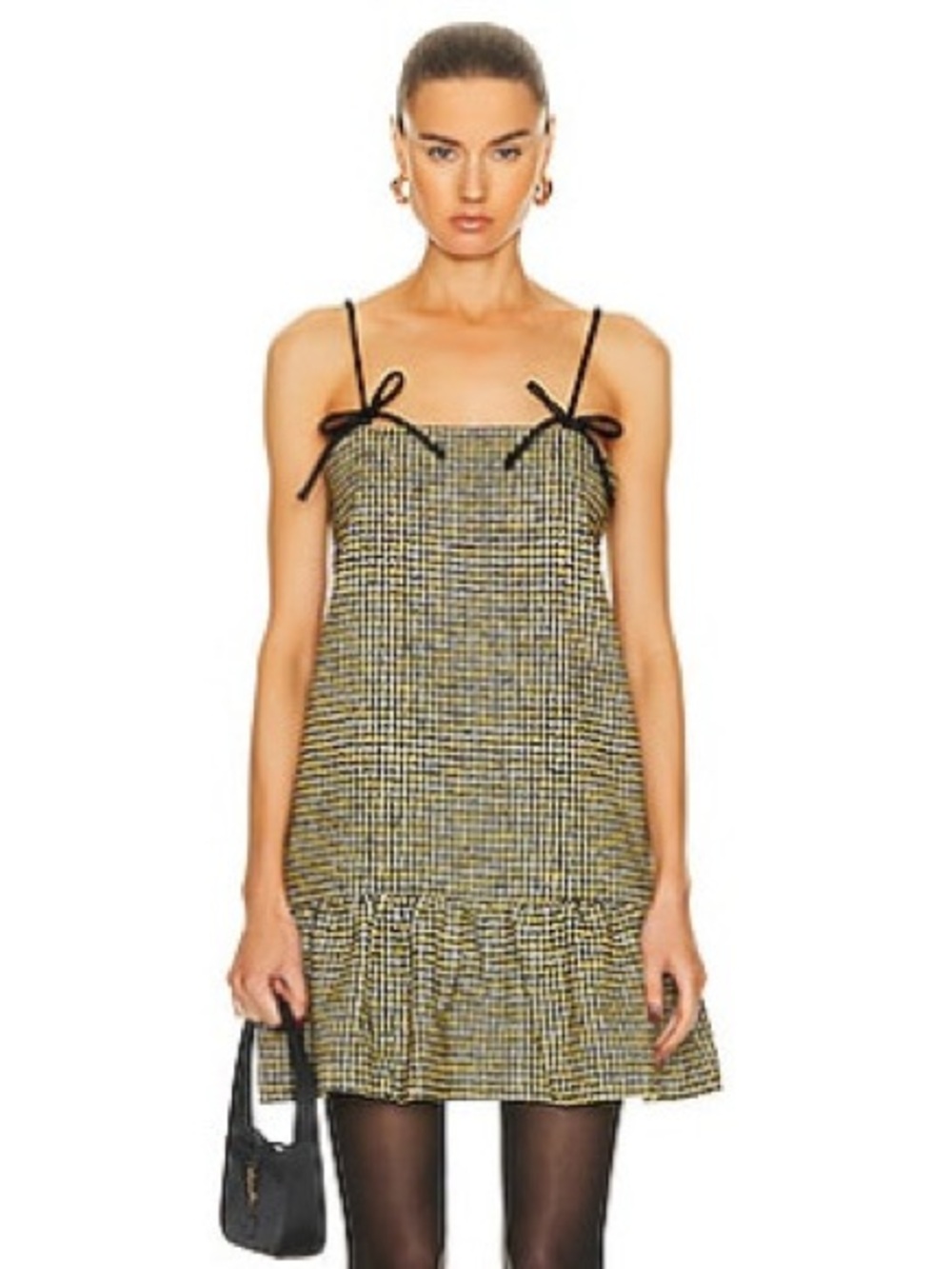 GANNI Woollen Check Mini Dress in blazing yellow | size 38